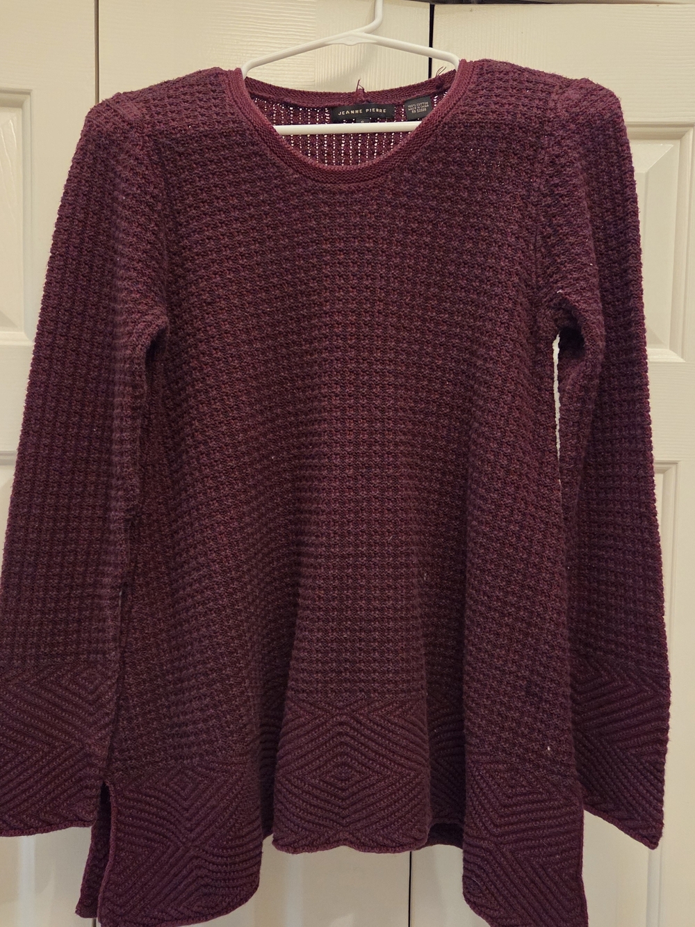 JEANNE PIERRE Plum Textured Waffle Knit Crewneck Sweater